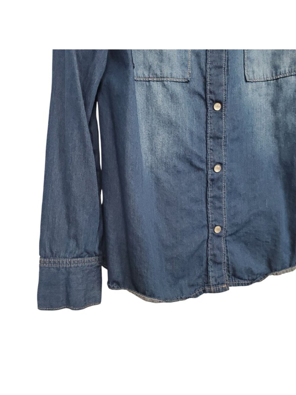 Mudd Jrs XL Shirt Denim Chambray Pearl Snap Button Down Western Country Pockets - Picture 6 of 9